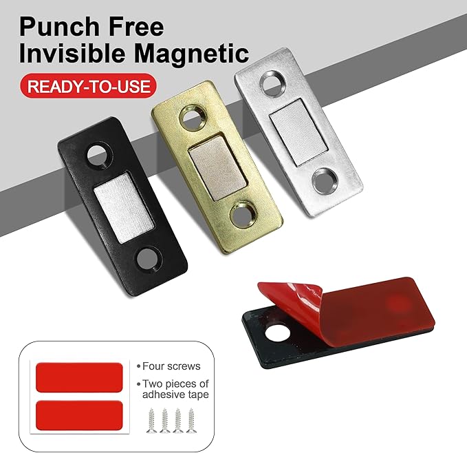 Cabinet Magnetic Catch, 20 Pack Gold Ultra Thin Magnetic Cabinet Door Catch, Adhesive Cabinet Magnets for Kitchen Drawer Cabinet Door Closet, Concealed Strong Magnetic Cabinet Latch