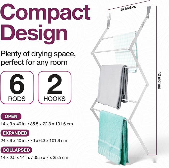 BLACK+DECKER Over The Door Expandable Telescopic Drying Rack, Clothes Organizer, Towel Hanger, Laundry, Collapsible, Silver