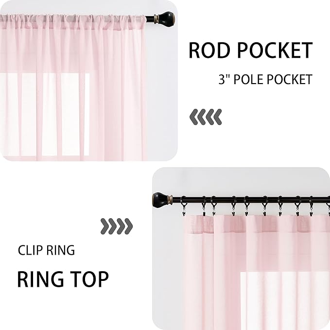 Tollpiz Sheer Door Curtain Closet Linen Textured Curtains Sheer Doorway Light Filtering Voile Patio Glass Door Rod Pocket Curtain French Door, 54 x 72 inches Long, Pink, Set of 1 Panel