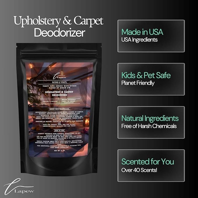 Seduction Carpet Freshener Powder: Powerful Odor Eliminator for Home, Upholstery Deodorizer, Carpet Deodorizer, Pet Urine, Cat Litter Box - Endless Weekend Fragrance