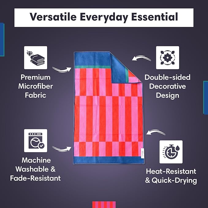 Microfiber Hand Towel & Washcloth Set of 2 - Double-Sided, Waffle Weave, Super Absorbent, Lint-Free, Fast Drying - Stars & Stripes Pattern for Bathroom, Kitchen, Car, and Window Cleaning