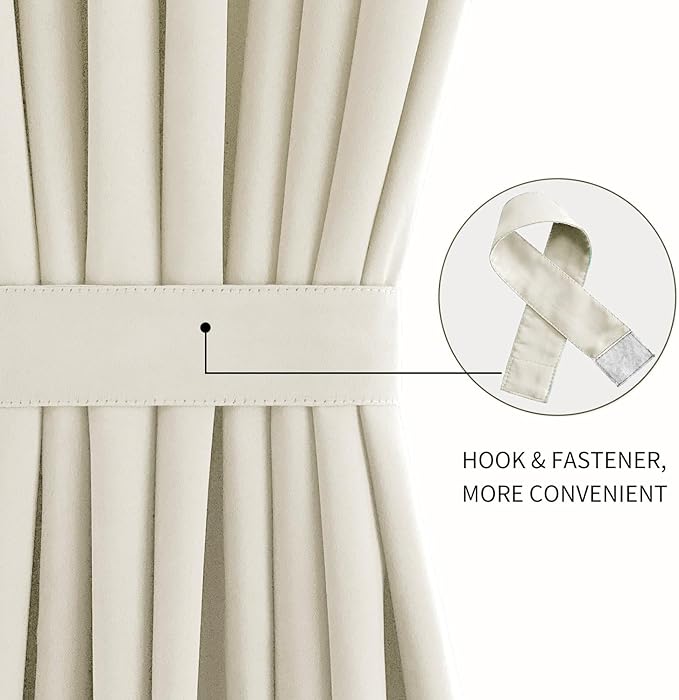 DWCN French Door Curtains – Rod Pocket Thermal Blackout Curtain for Doors with Glass Window, Kitchen and Patio Doors for Privacy, 25 X 80 Inches Long, 1 Curtain Panel with Tieback, Light Beige