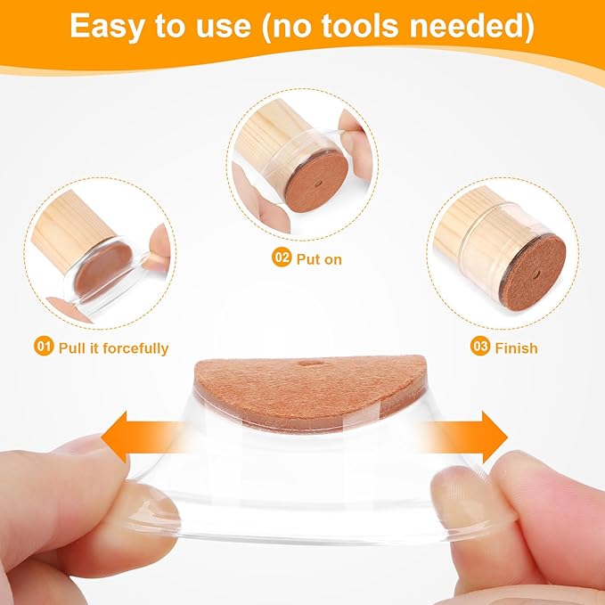 CHUNZEXI 24 Pack Chair Leg Floor Protectors for Hardwood Floors, Silicone Felt Covers Pads Caps, Protect Wood Furniture Feet Floors Noise Reduce and Scratch (Universal Small & Clear)