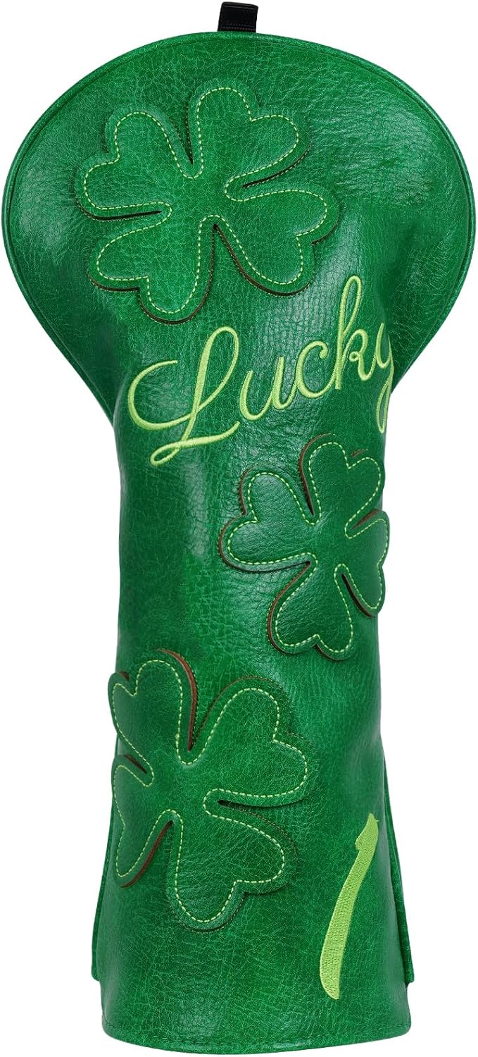 Golf Headcovers Golf Club Head Covers Four Leaf Clover Good Luck Charm - Clover Style Premium Leather Driver Fairway(FW) Wood Hybrid(UT) with Number Tags