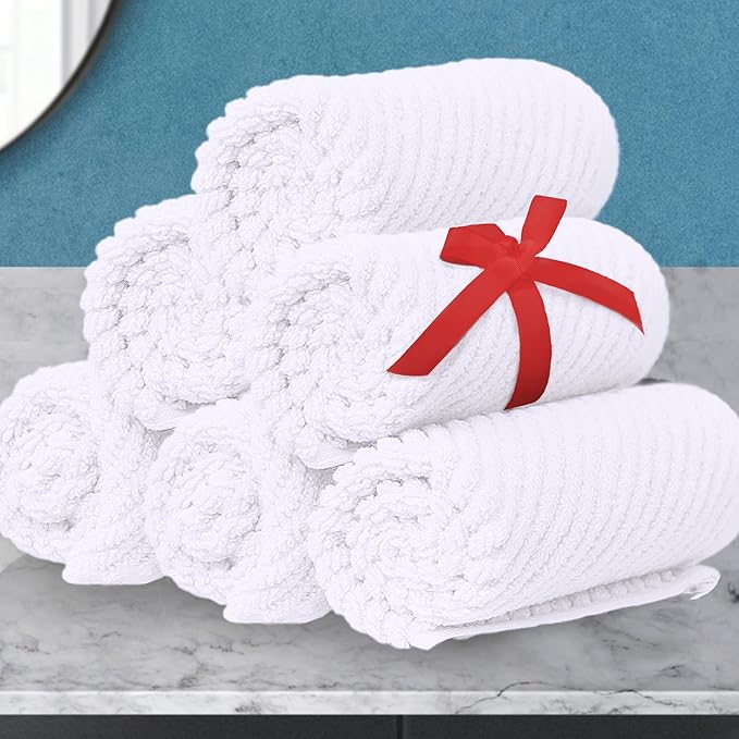 White Washcloths for Bathroom (6PC, 13"x13") - Cotton | Quick Dry | Lightweight | Thick | Soft | Absorbent, Hand Towels for Face & Body, Wash Cloths for Bathroom & Showering, Towel Gift Set