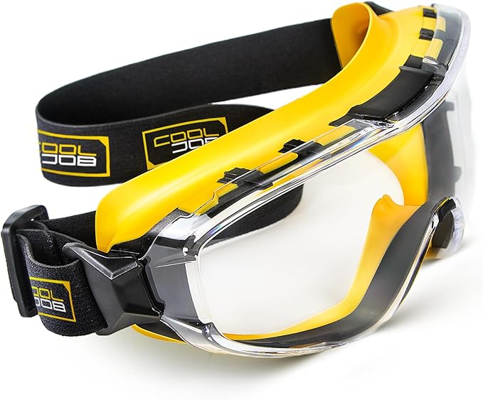 COOLJOB Safety Goggles Over Glasses with Anti-Fog Clear Lens, ANSI Z87.1 Impact Resistance and UV Proof, Adjustable Headband