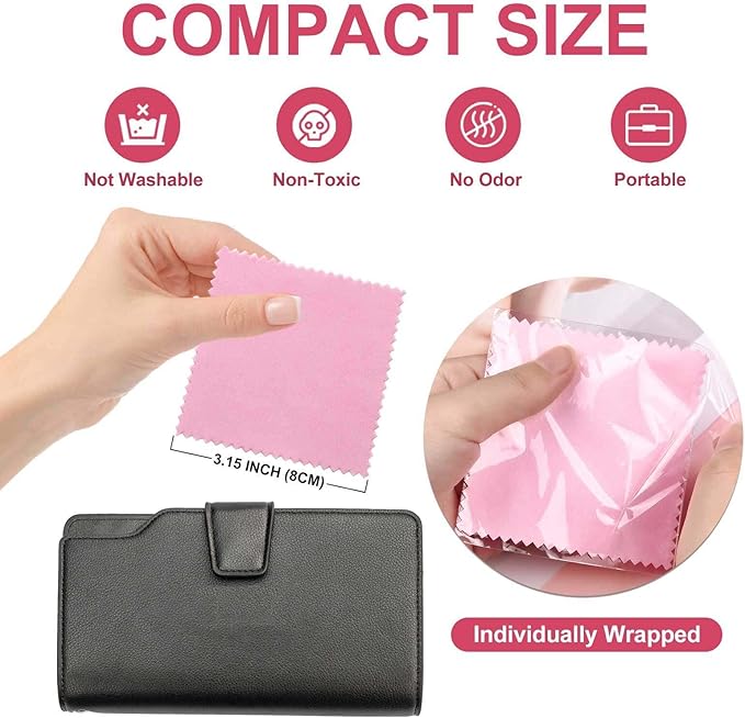 SEVENWELL 100pcs Jewelry Cleaning Cloth Pink Polishing Cloth for Sterling Silver Gold Platinum Small Silver Polish 8x8cm