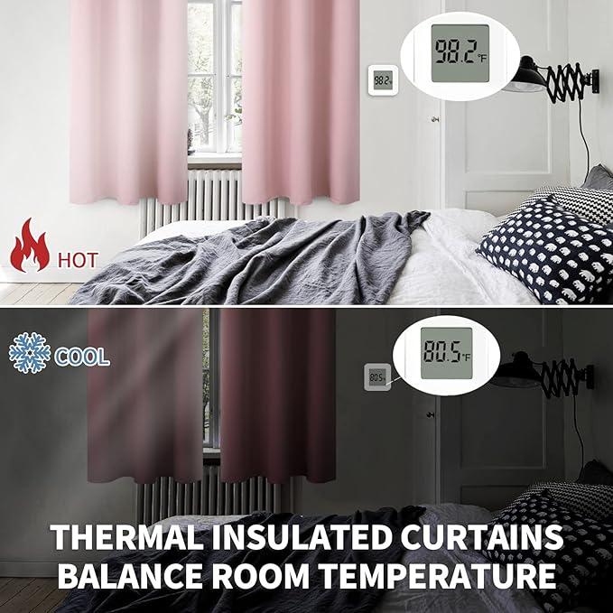 BGment Baby Pink Room Darkening Curtains 45 Inches Long for Short Window - Small Thermal Insulated with Rod Pocket Privacy for Cafe Kithchen Bathroom Girl Bedroom, 34 x 45 Inch, 2 Panels