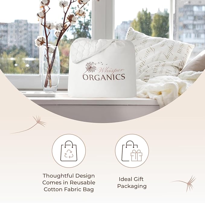 100% Cotton Organic Mattress Pad - Breathable & Cooling Mattress Protector Full Size - Premium 300GSM Quilted and Noiseless Machine Washable Organic Mattress Protector (White, Full)