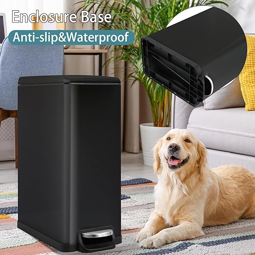 Arlopu 13.2 Gal Slim Kitchen Trash Can with Lid, 50L Stainless Steel Garbage Can, Large Kitchen Rubbish Can, Step Trash Bin w/Foot Pedal and Inner Bucket, Bathroom Trash Can Airtight (Black)