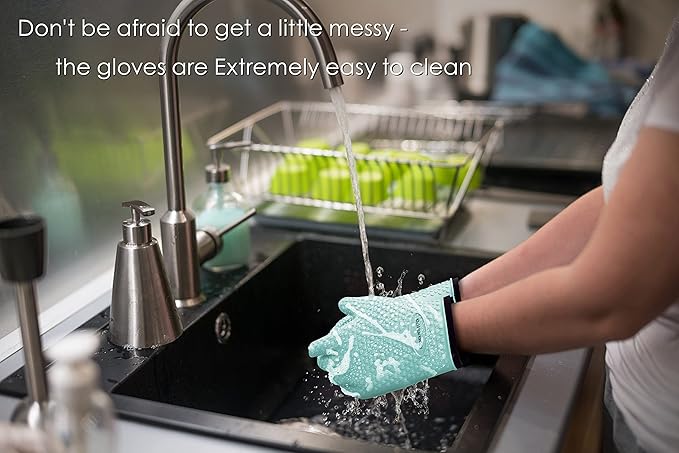 KITCHEN PERFECTION S Silicone Smoker Oven Gloves -Extreme Heat Resistant BBQ Gloves -Handle Hot Food Right on Your Grill Fryer Pit|Waterproof Oven Mitts |Superior Value Set+3 Bonuses