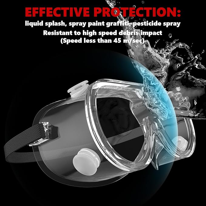 Super More 4PCS Anti-Fog Protective Safety Goggles Clear Lens Wide-Vision Adjustable Chemical Splash Eye Protection Soft Lightweight Eyewear