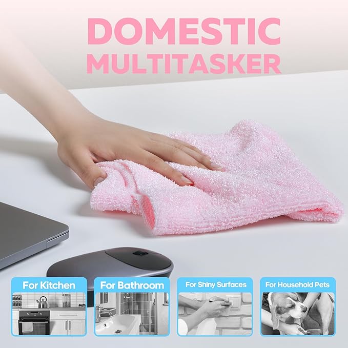 Fantasticlean XL Tear-Away Microfiber Cleaning Cloth Roll, 16'' by 16''- 36 Sheets, Thick & Large Detailing Towels, Ultra Absorbent, Lint-Free Reusable Wipes for Home, Car or Outdoor (Glossy Pink)