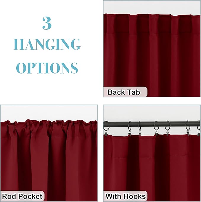 RYB HOME Small Window Curtains - Blackout Insualting Privacy Curtains for Kids Bedroom Kitchen Bathroom Basement Cafe Cabinet Tiers Drapes, 34 Width x 30 Length, 2 Panels, Burgundy Red