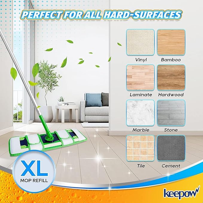 KEEPOW Microfiber Pads for Swiffer XL, Heavy Duty Dry Sweeping Cloths for Swiffer XL Mop, Extra Large Swiffer Dry Pads Refills XL (8 Pack)