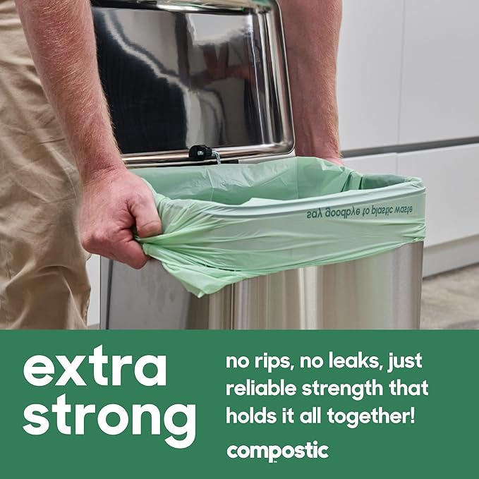Compostic Home Compostable Trash Bags, 3 Gallon Small Kitchen Rubbish Bags (17” x 17.7”), Extra Strong & Quickly Breaks Down, 50 Count