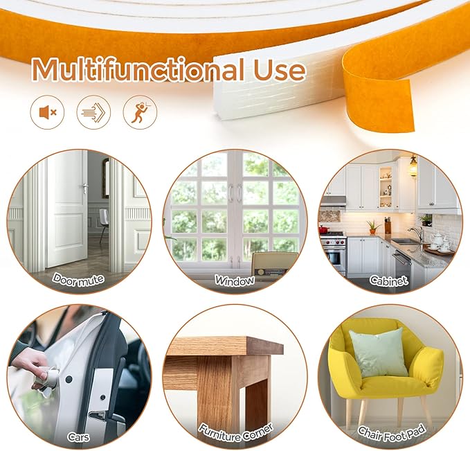 13 Feet Weather Stripping Door Seal, 2" Wide X 1/4" Thick Door Seal Strip High Density Foam Tape Adhesive Strip for Door Soundproofing,Window Insulation (2" x 1/4" x 13FT,White)
