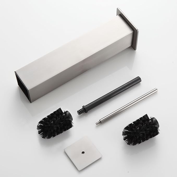BVL Toilet Brush and Holder Set Brushed Nickel Stainless Steel 304 Square Freestanding Toilet Brush for Bathroom