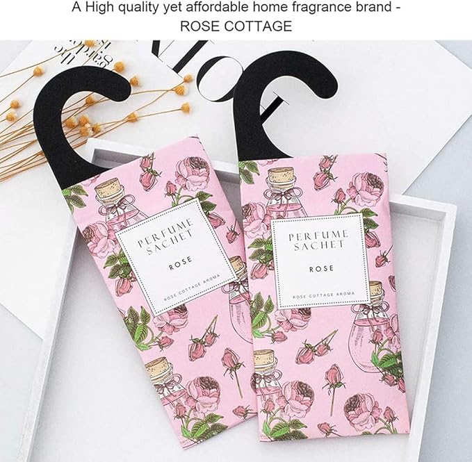 ROSE COTTAGE Large 12 Packs Rose Hanging Closet Deodorizer Air Freshener Long Lasting Scented Sachets Smell Goods for House