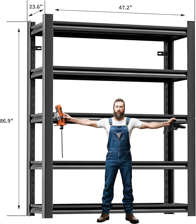 4 Pieces Garage Shelving,87"X48"X24"Inches,Heavy Duty Sturdy Steel Thickened Metal Shelves for Storage,Garage Storage Shelves,Black Shelving Unit Shelf Rack Industrial Shelving Shelf