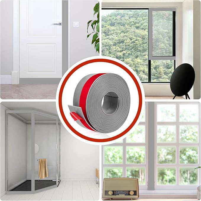 Weather Stripping Self Adhesive Door Draft Stopper Flexible Shower Door Bottom Seal Silicone Seal Strip for Sliding Glass Windows Side Gaps (Gray, 2 Inch Wide x 20 Feet Long)