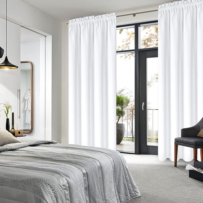 DWCN White Curtains for Living Room Thermal Insulated, 50% Light Blocking Curtains for Bedroom, Dining Room Window, W 42x L 84 Inch, Set of 2 Rod Pocket Curtain Panels