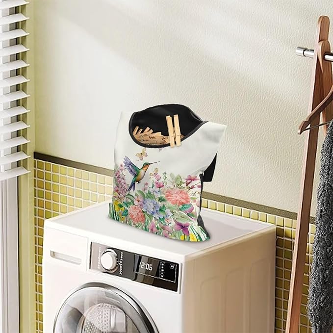 Hummingbird Handy Clothespin Bags Floral Space-Saving Clothespin Storage Hanger Bag, Hanging Storage Organizer with Hanging Rope for Home Outdoor Supply