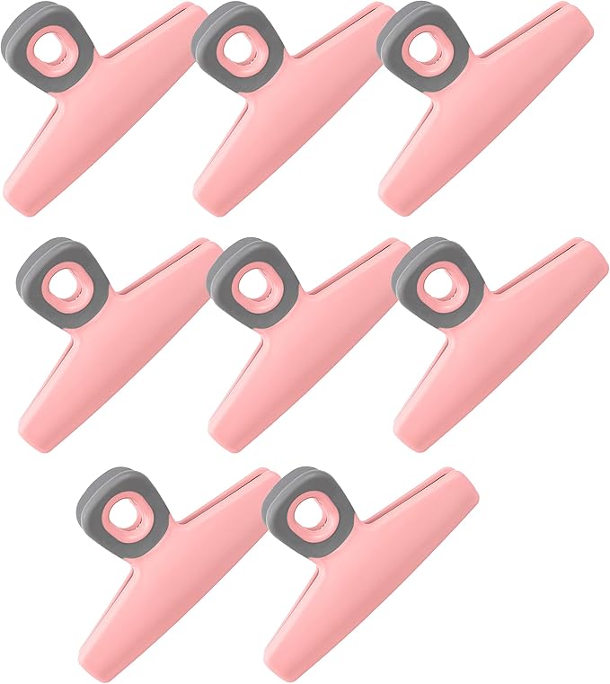 COOK WITH COLOR Food Clips - Wide Heavy Duty Chip Clips, Large Bag Clips for Food Storage with Air Tight Seal Grip, Pack of 8, Pink