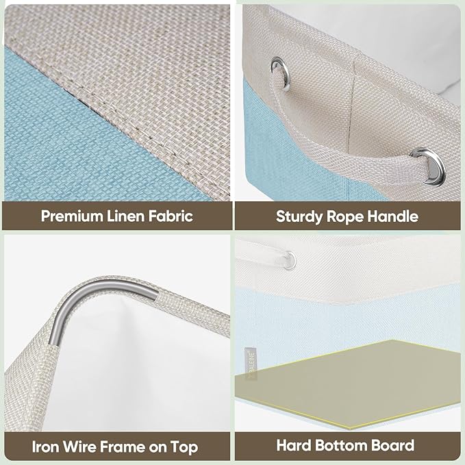 BALEINE 1 Pack Fabric Storage Bins for Shelves, Linen Storage Baskets for Organizing, Decorative Closet Bins for Clothes, Home (Skyblue, 15''x11''x9.5'')