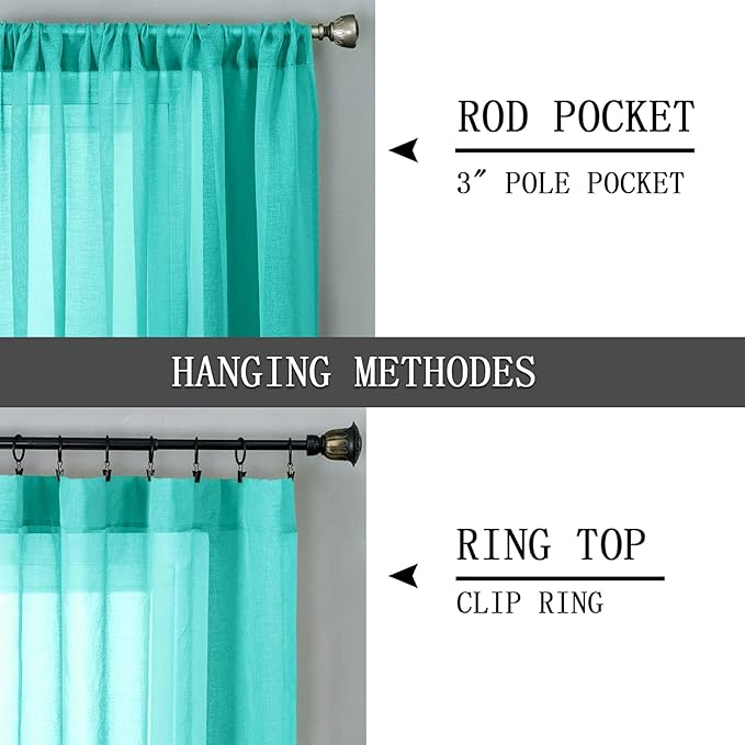 Tollpiz Sheer Curtains Linen Textured Bedroom Curtain Sheers Light Filtering Rod Pocket Voile Curtains for Living Room, 54 x 84 inches Long, Aqua Blue, Set of 2 Panels