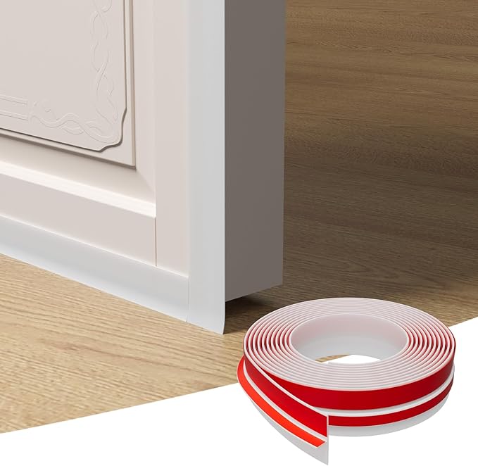 T-Shaped Door Draft Stopper, 1.37 in x 20 Ft Silicone Seal Strip for Windows Gaps, Weather Stripping Seal Strip Shower Sweep, White