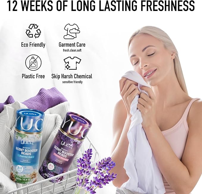 YUCO Scent Beads Laundry Natural,Ultra-Concentrated Two-Color Laundry Beads,Effective Fabric Deodorizer,Soften,Static Free,Microcapsule Tech Scent Lock Fresh Last 12Weeks(Lavender Amberwood,12.6OZ)