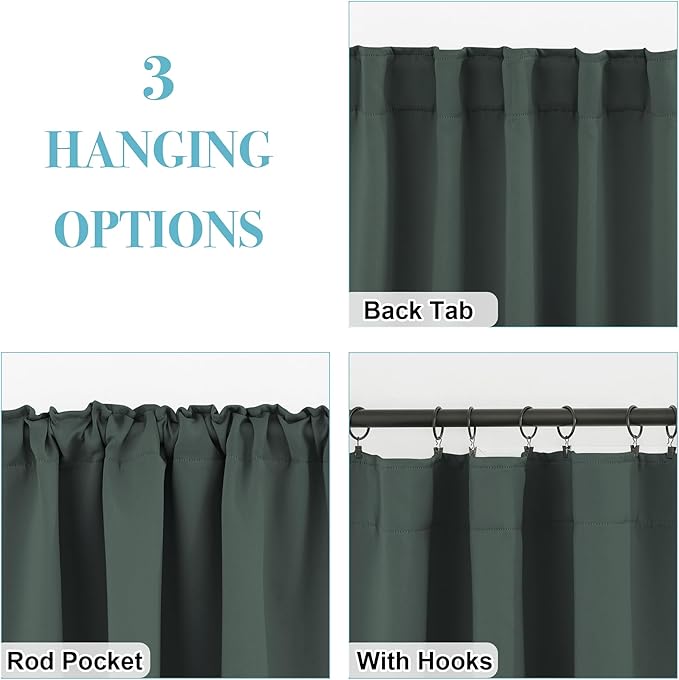 RYB HOME Bathroom Curtains Blackout - Thermal Insulating Privacy Small Window Curtains Short for Bedroom Basement Kitchen Kids Nursery Cabinet, Wide 42 x Long 30 inches, 2 Panels, Dark Green