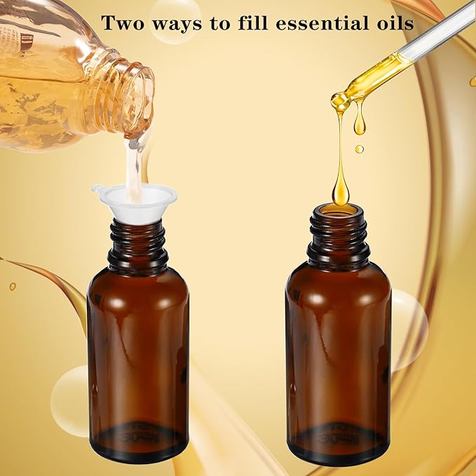 15ML Roller Bottles for Essential Oil, 4 Pack Empty Amber Glass Roller Bottle for Perfume Oil, Roll on Bottles with Stainless Steel Roller Balls, Opener, Funnel and Dropper