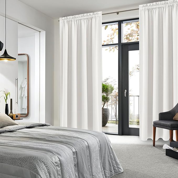 DWCN Blackout Curtains Thermal Insulated, Energy Saving & Noise Reducing Bedroom and Living Room Curtains, Ivory, W 52x L 95 Inch, Set of 2 Rod Pocket Curtain Panels
