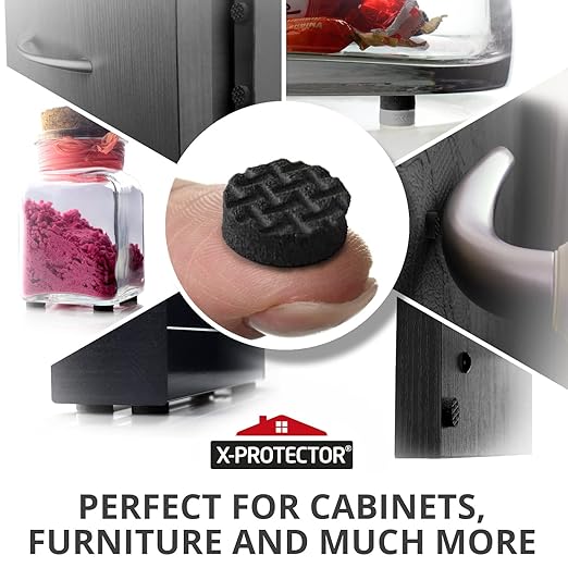 X-Protector Cabinet Door Bumpers 100 PCS Small Black Rubber Pads 3/8' Self-Adhesive Thick Dots Protect Glass & Surfaces