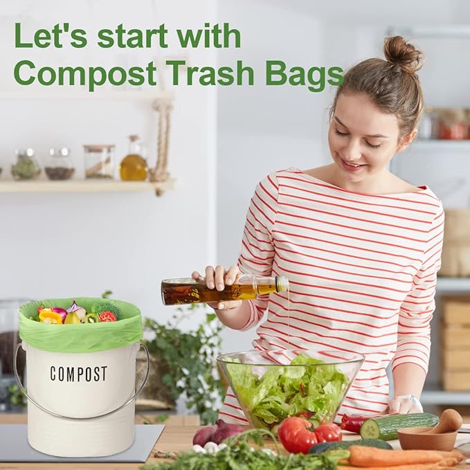 100% Compostable 1.6 Gallon Trash Bags, 6 Liter, 150 Count Kitchen Food Scrap Small Compost Bags for Countertop Bin with Europe EN13432 Certified
