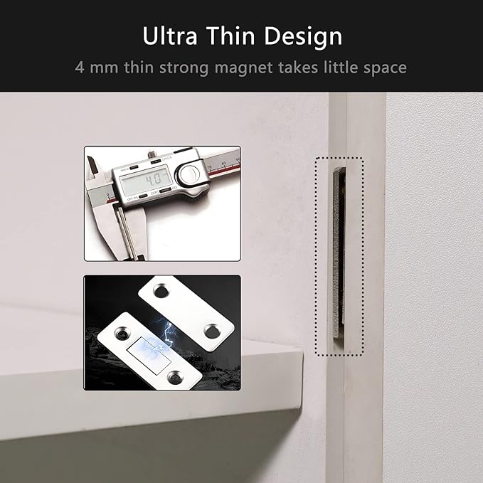 Cabinet Magnetic Catch, 10 Pack Ultra Thin Magnetic Cabinet Door Catch, Adhesive Cabinet Magnets for Kitchen Drawer Cabinet Door Closet, Concealed Strong Magnetic Cabinet Latch