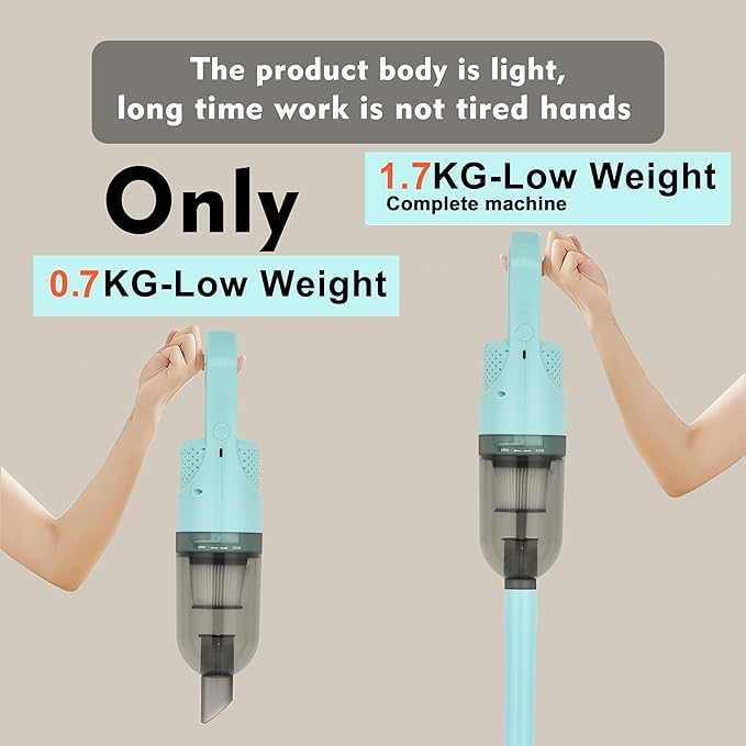 6-in-1 Lightweight Stick Vacuum Cleaner with 100W Powerful Motor, Mini Portable Household Handheld Vacuum Cleaner for Domestic Hard Floors, Carpets and Pet Hair(Green Cordless Plugs)