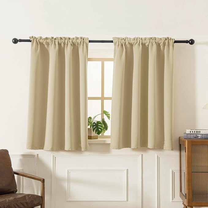 Pickluc Blackout Curtains 45 Inches Long 2 Panels, Room Darkening Tiers with Rod Pocket, Short Black Out Curtain for Small Window, 42" Wide and 45" Length, Set of Two, Ivory