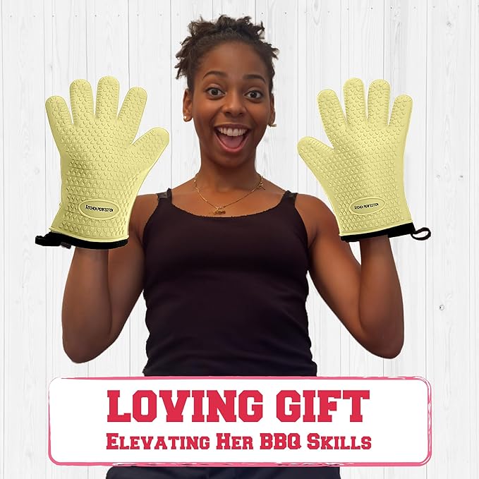 KITCHEN PERFECTION XL Silicone Smoker Oven Gloves for Women -Extreme Heat Resistant BBQ Gloves -Handle Hot Food Right on Your Grill Fryer&Pit|Waterproof Grilling Cooking Mitts|Superior Set+3 Bonuses