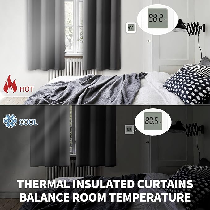 BGment Short Blackout Curtains 48 Inches Length - Rod Pocket Thermal Insulated Room Darkening Window Drapes for Kitchen Bedroom Bathroom, Dark Grey, 2 Panels, 42 x 48 Inch