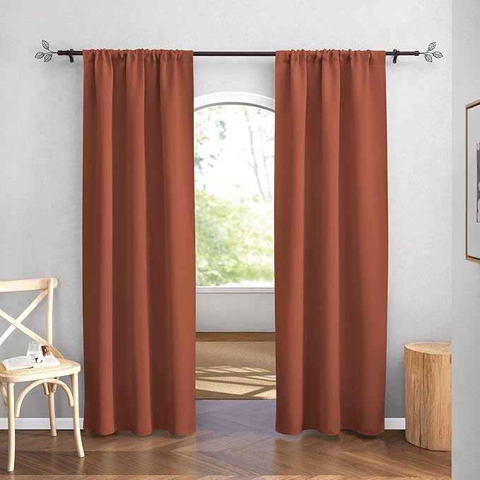 RYB HOME Orange Window Curtains 84 inches Length, Energy Efficient Rod Pocket Drapes Privacy Covers for Sliding Door Home Office, W42 x L84 inch, 2 Panels, Burnt Orange