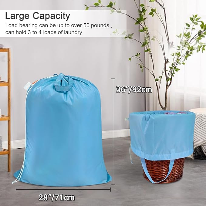 Polecasa Heavy Duty Large Laundry Bag with 130gsm Tear Resistant Fabric and Handles, Easy to Carry Durable Dirty Clothes Drawstring Bag, Perfect for College Dorm,Travel, 2 Pack 28”x36”,Gulf Blue