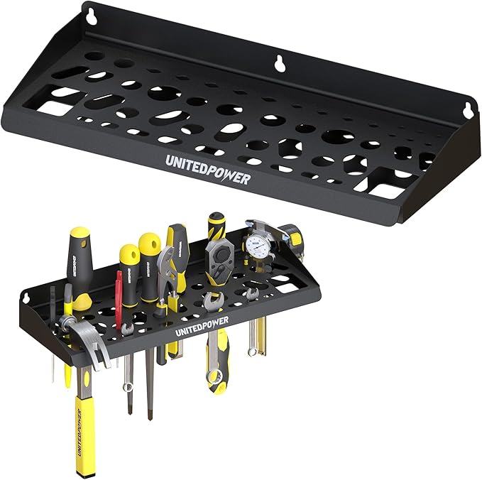 UNITEDPOWER Wall Mount Tool Storage Rack, Screwdriver Holder, Pliers Organizer, Wrench Utility Shelf, 51 Holes for Variety of Small Hand Tools, Workshop, Shed, Garage, Home