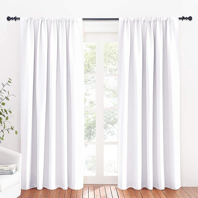 RYB HOME Large Curtains for Living Room 84 inches Length, Room Darkening Privacy Room Divider Curtains for Doorway Closet Basement Patio Door Bay Window, W 70 x L 84, Pure White, 2 Panels