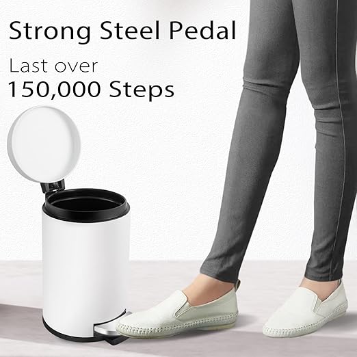 TIPGO Small Trash Can with Lid Soft Close, 4.5 Liters / 1.2 Gallon Bathroom Garbage Can, Mini Step Trash Bin, Stainless Steel Wastebasket for Bathroom, Bedroom, Office (White)