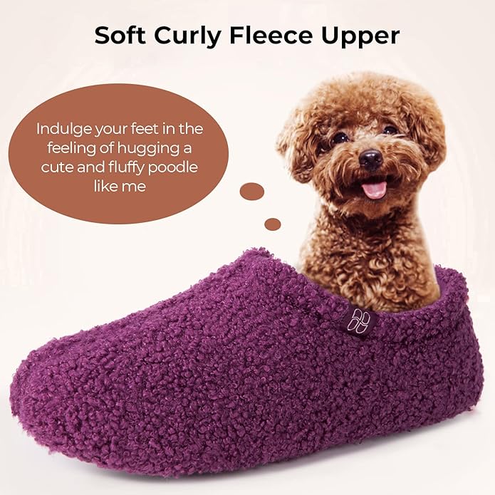 HomeTop Women's Fuzzy Curly Fur Memory Foam Loafer Slippers with Polar Fleece Lining