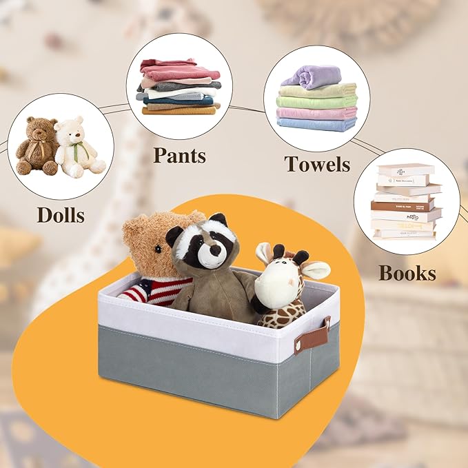 DULLEMELO Small Storage Basket for Organizing, Grey Basket Cloth Storage Bins for Shelves, Foldable Fabric Bins for Home Storage and Organization, White&Deep Grey, 1-Pack