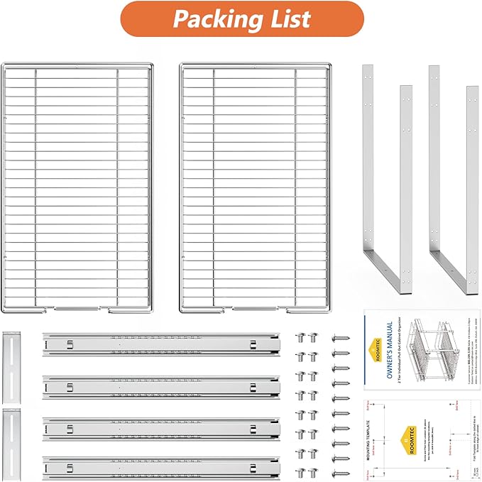 ROOMTEC Individual Pull Out Cabinet Organizer (14" W x 21" D), 2 Tier Spice Rack Organizer for Cabinet, Slide Out Drawer Pantry Shelf Organization and Storage for Kitchen Bathroom